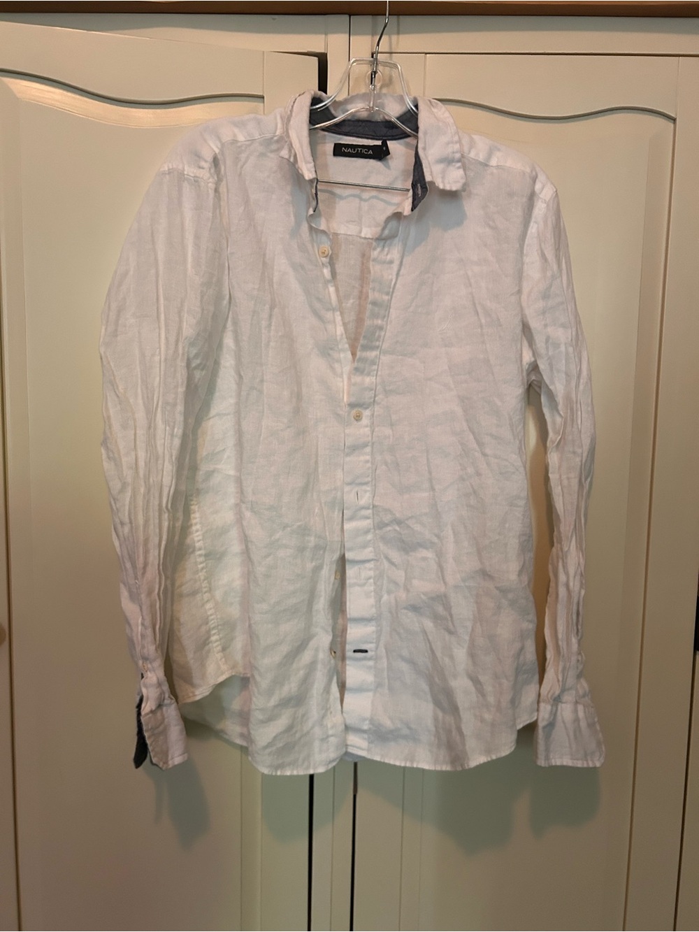 Nautica Men's White Linen Casual Button-Down Shirt